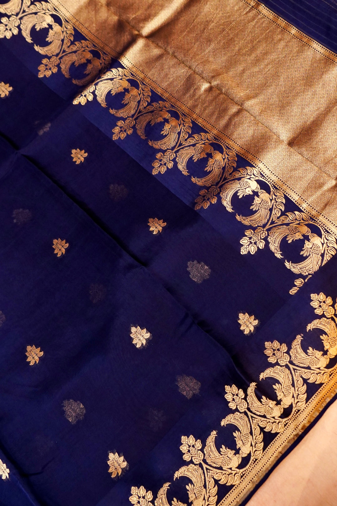Dark Blue Organza Saree with Elegant Satin Silk Border