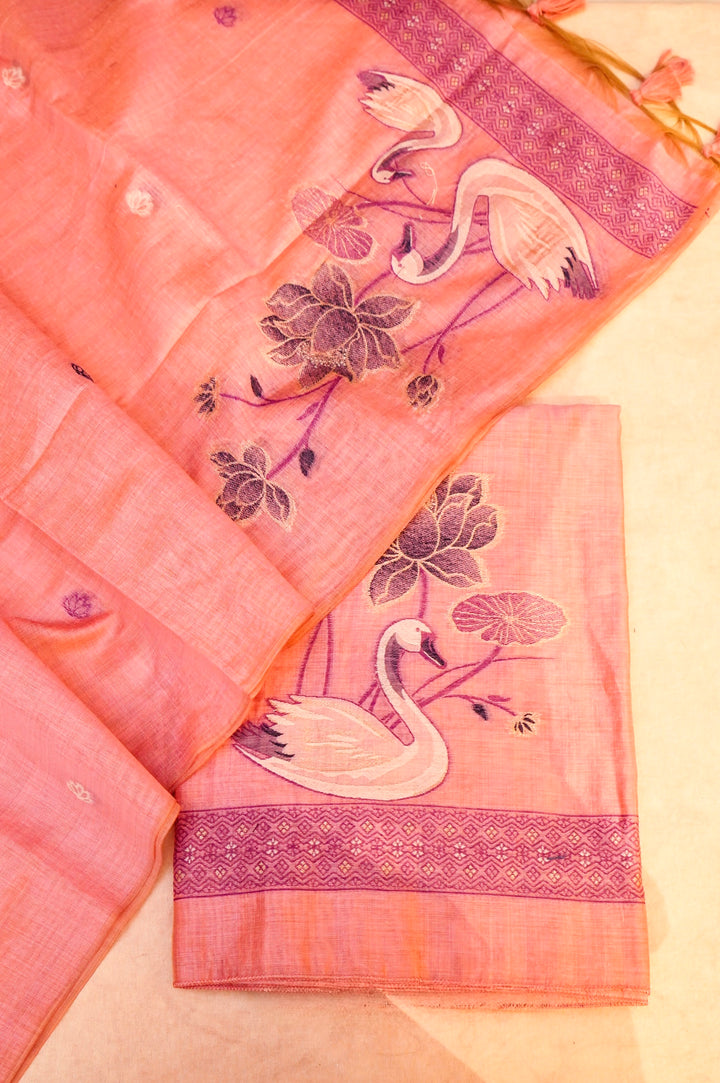 Peach Cotton Silk Suit Set with Resham Embroidery