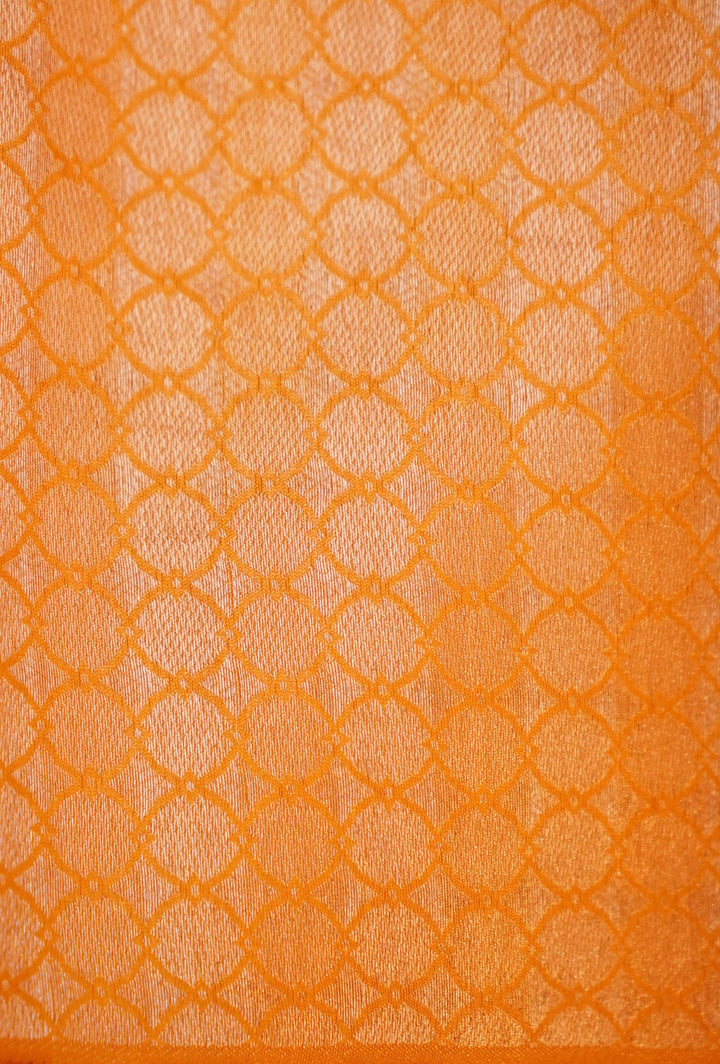 Yellow Pure Banarasi Katan Silk Saree with Stripes & Shibori Weaving