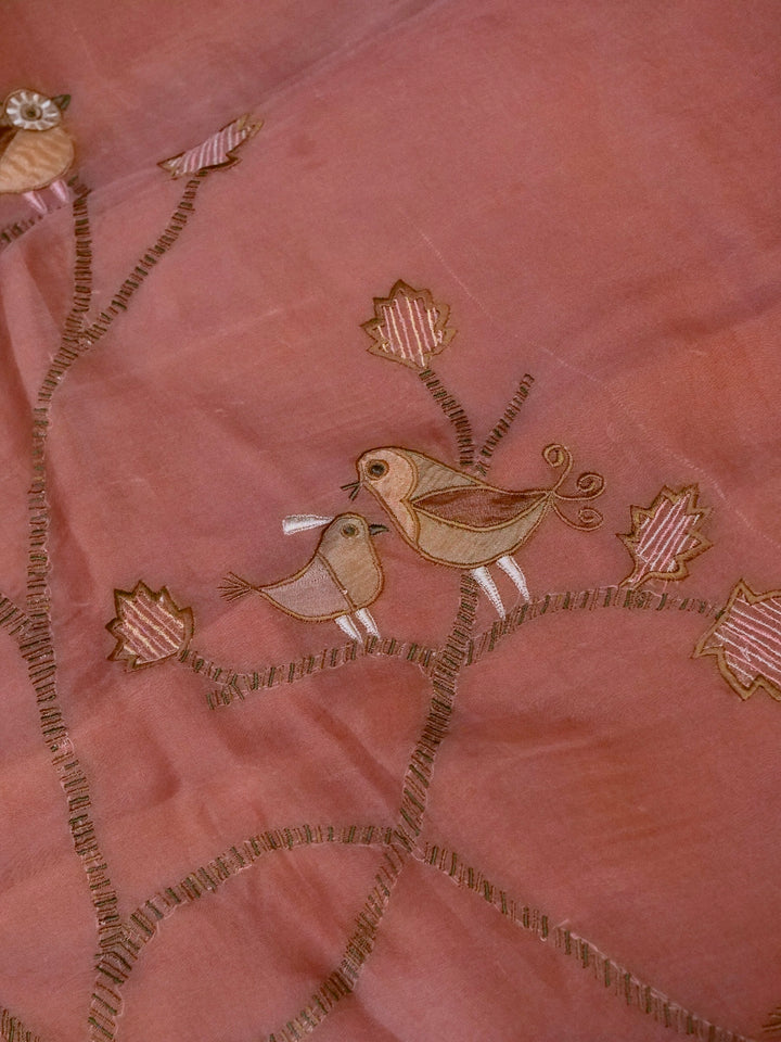 Handloom Mauve Pure Kora Suit with Tissue Appliqué Work View 8