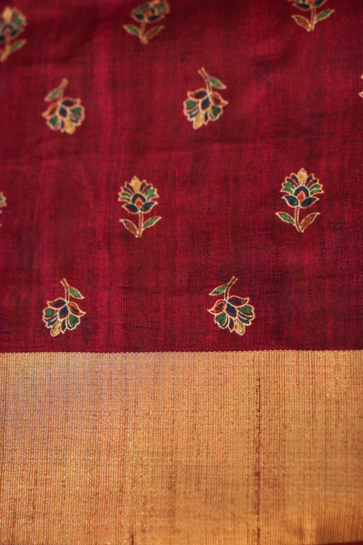 Black Tussar Silk Saree with Elegant Printed Check Pattern