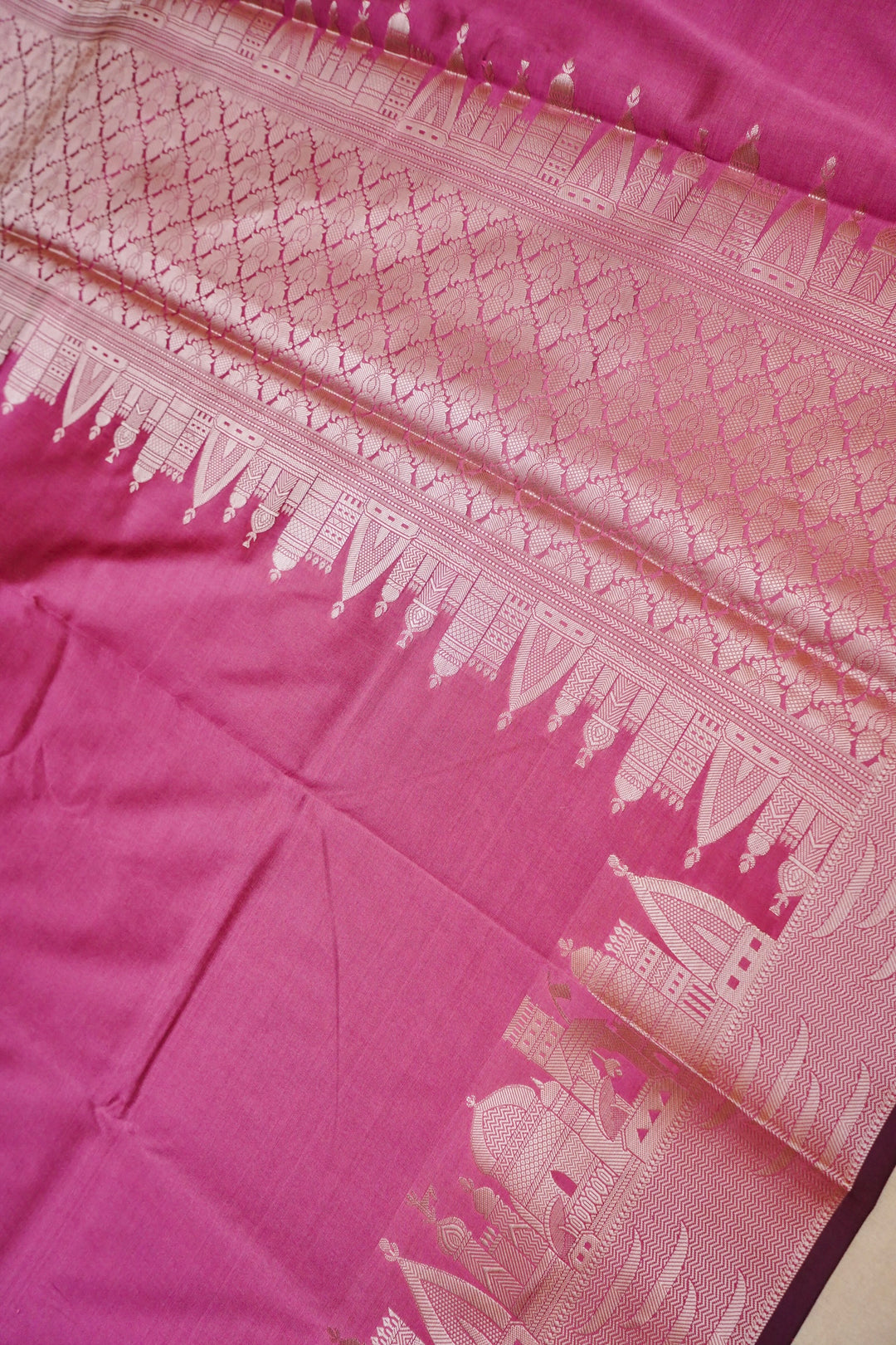 Rose Whisper Soft Pink Banarasi Modal Ghat Design Silk Saree View 2