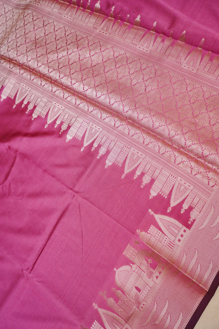 Rose Whisper Soft Pink Banarasi Modal Ghat Design Silk Saree View 2