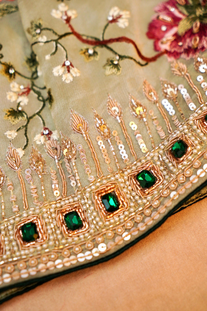 Pure Tissue Silk Saree with Hand Embroidery and Kundan Work