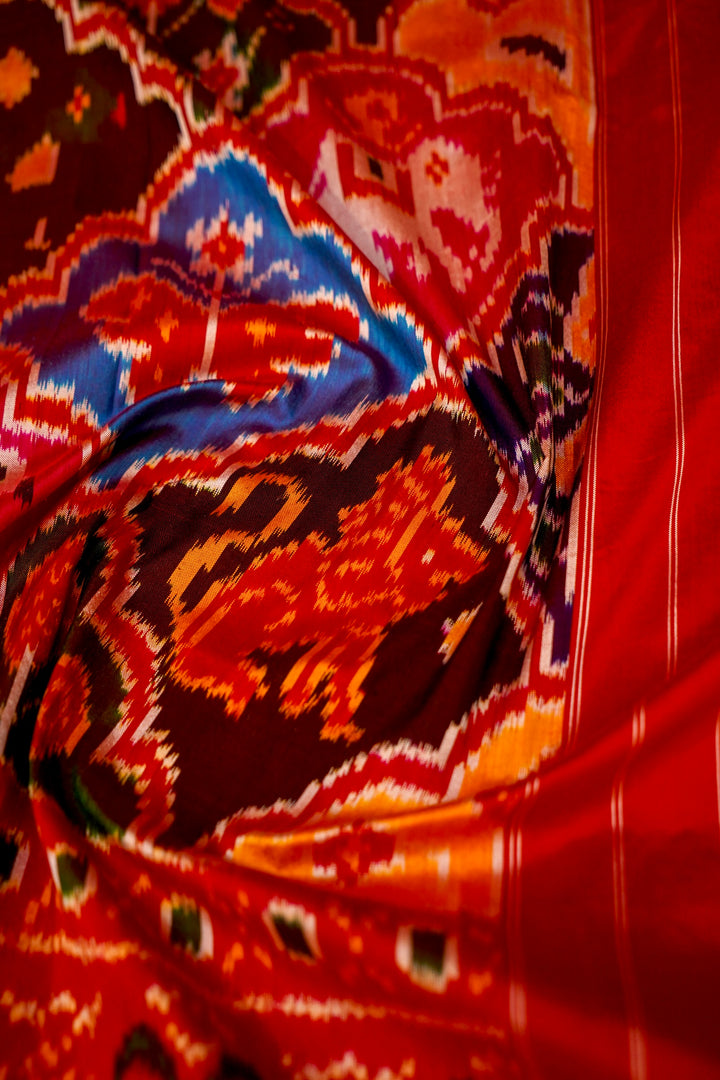 Red Pure Ikkat Patola Saree with Zardozi Embroidery View 4