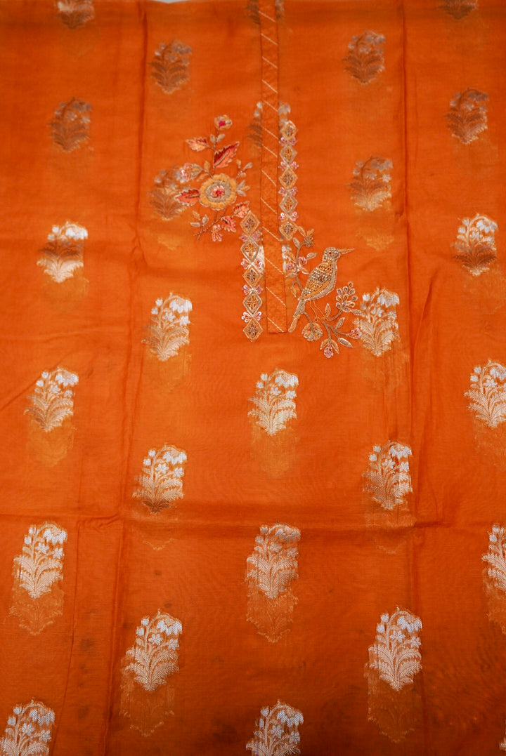 Mustard Pure Mul Silk Haldi Suit with Zardozi Neckline and Pitta Zari Dupatta