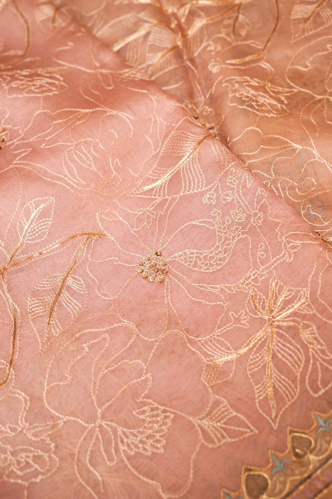 Designer Baby Pink Resham Pitta Zari Embroidery Pure Organza Saree View 5