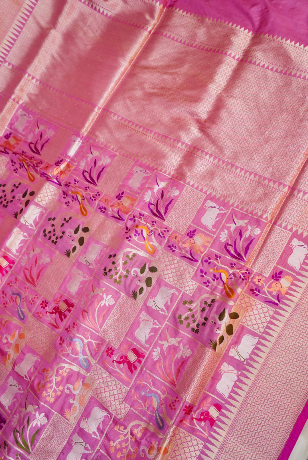 Pastel Pink Banarasi Pure Katan Silk Saree with Meenakari Jaal, Bird & Animal Motifs