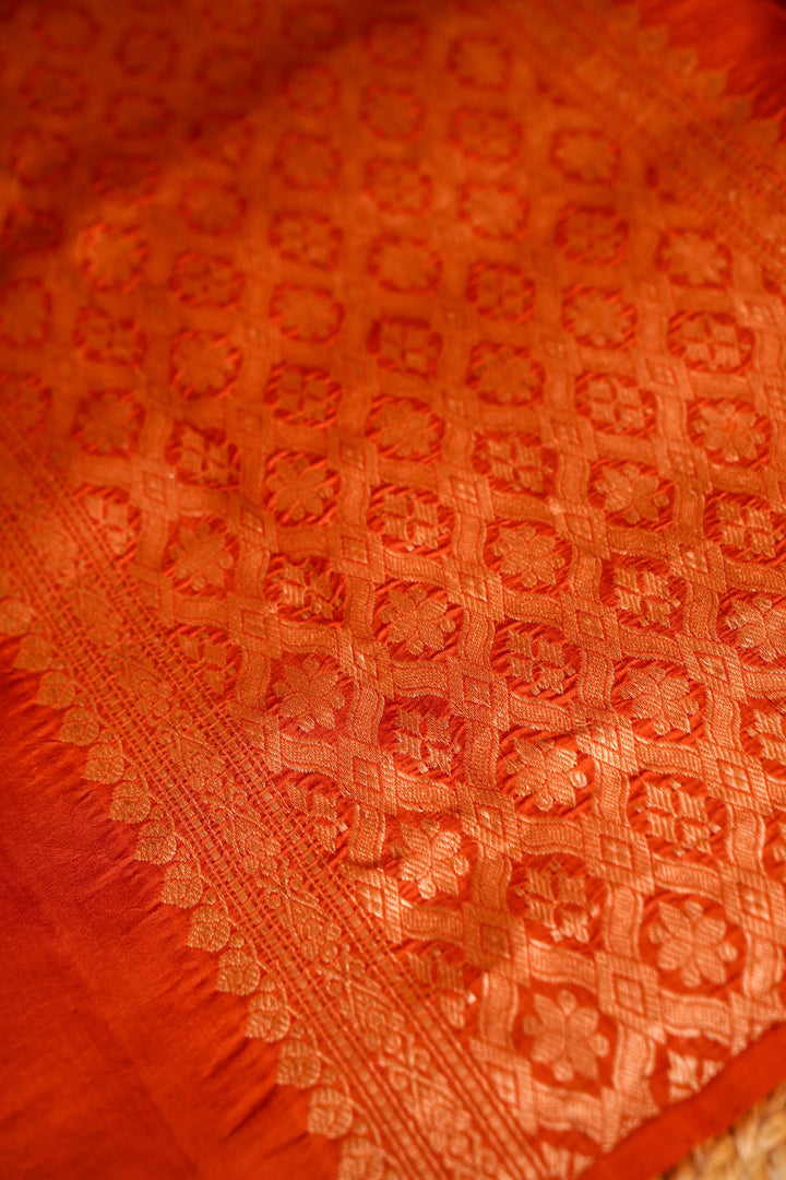 Rust Orange Pure Katan Silk Saree with Gola Boota Designing