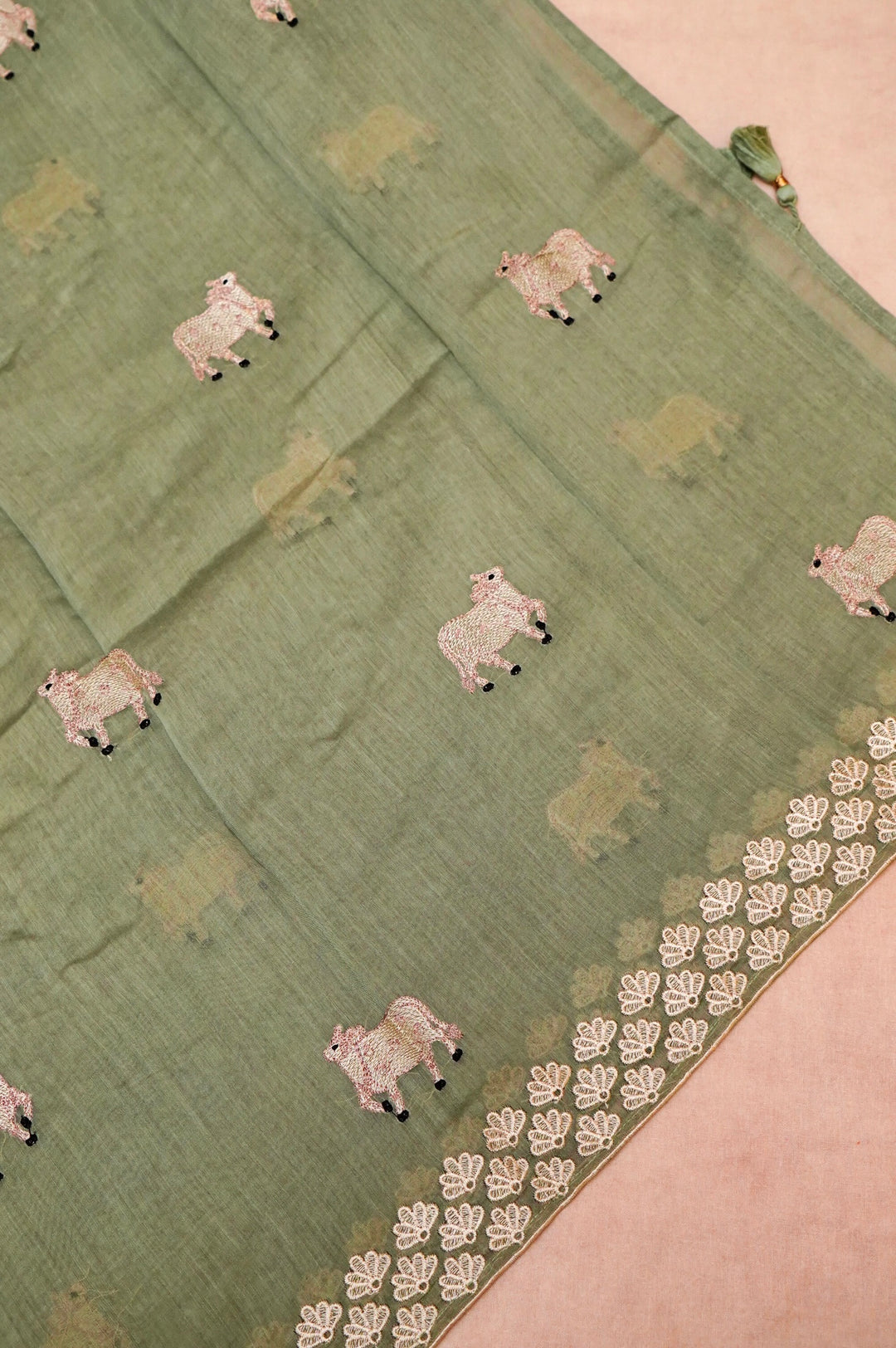 Sage Green Pure Chanderi Silk Pichwai Suit Set