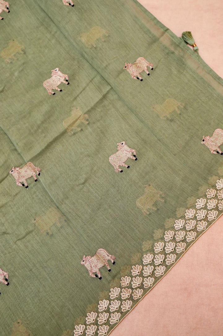 Sage Green Pure Chanderi Silk Pichwai Suit Set