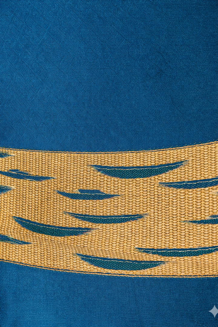Teal Blue Banarasi Mashru Silk Saree with Ghat Designing Border