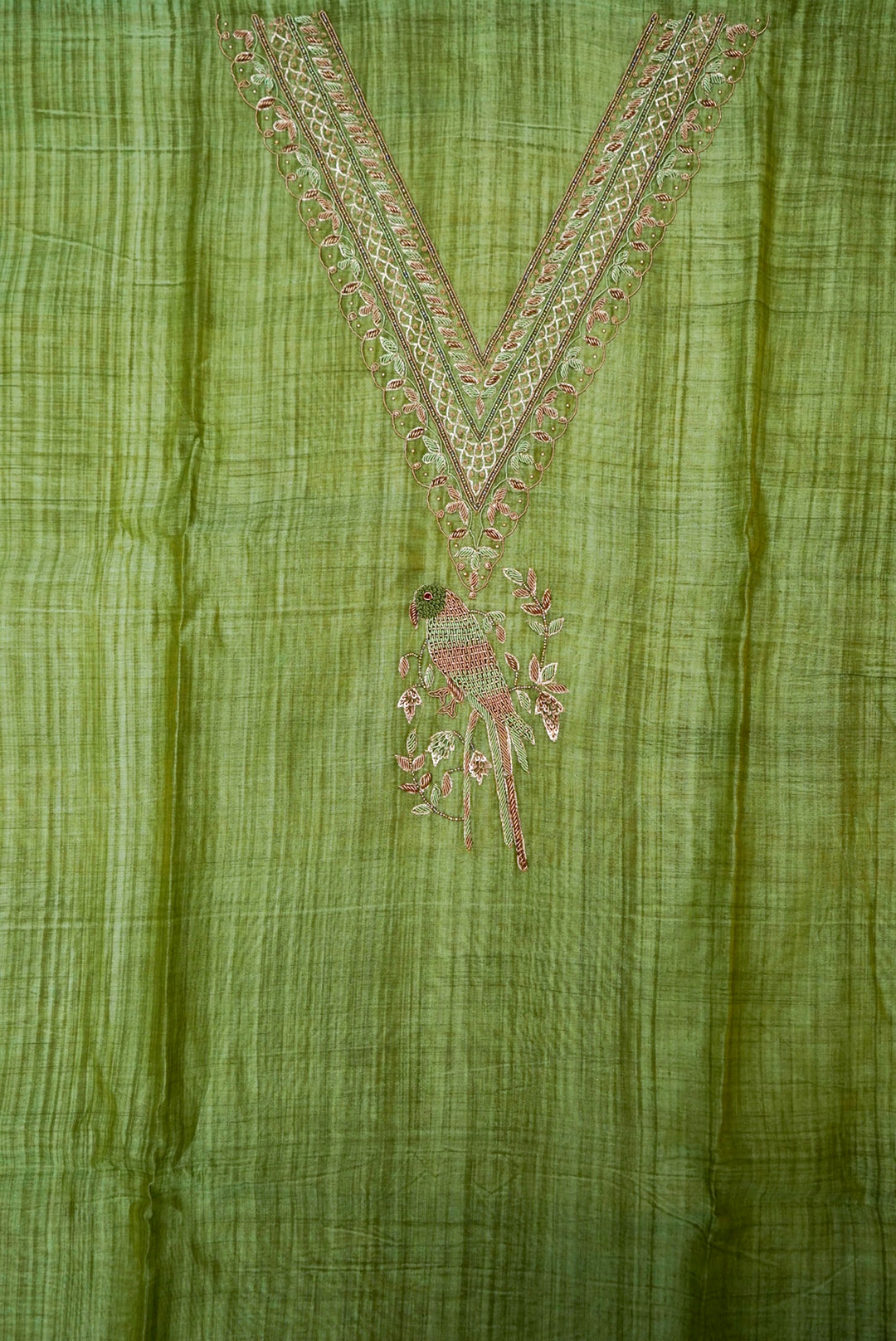 Green Pure Chanderi Silk Suit with Zardozi and Gotta Work
