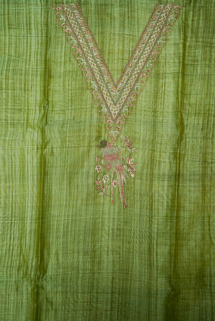 Green Pure Chanderi Silk Suit with Zardozi and Gotta Work