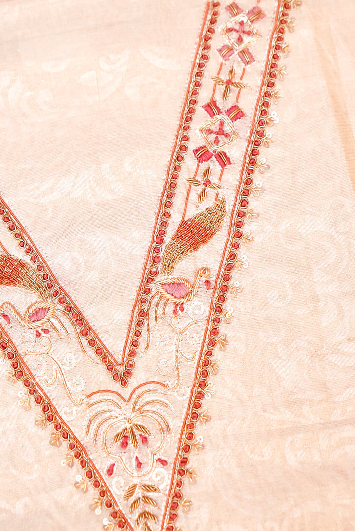 Beige Gold Pure Chanderi Tissue Silk Suit with Zardozi & Resham Embroidery