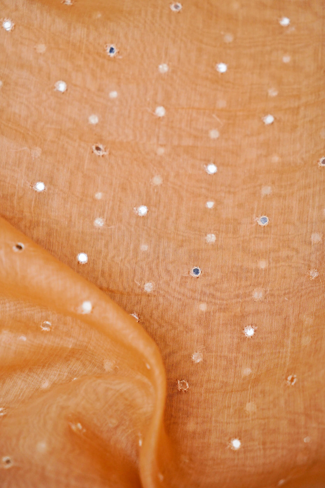 Pure Chanderi Silk Fabric with Intricate Mirror Work