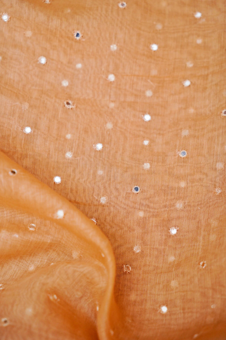 Pure Chanderi Silk Fabric with Intricate Mirror Work