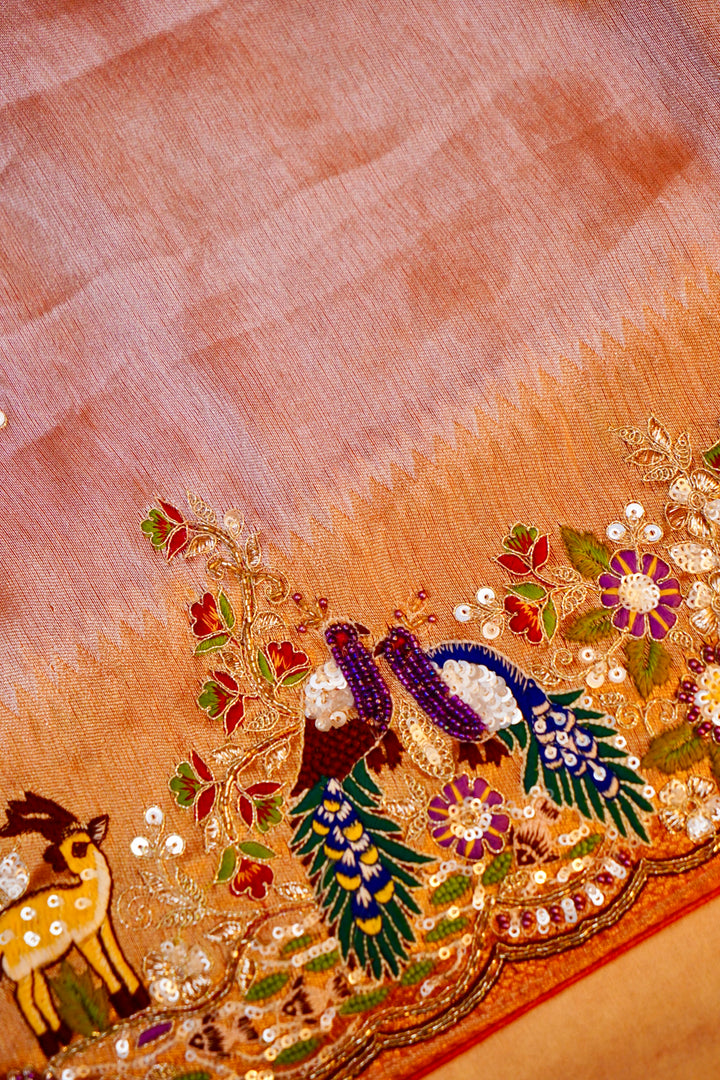 Silver Designer Silk Brocade Saree with Meenakari Embroidery
