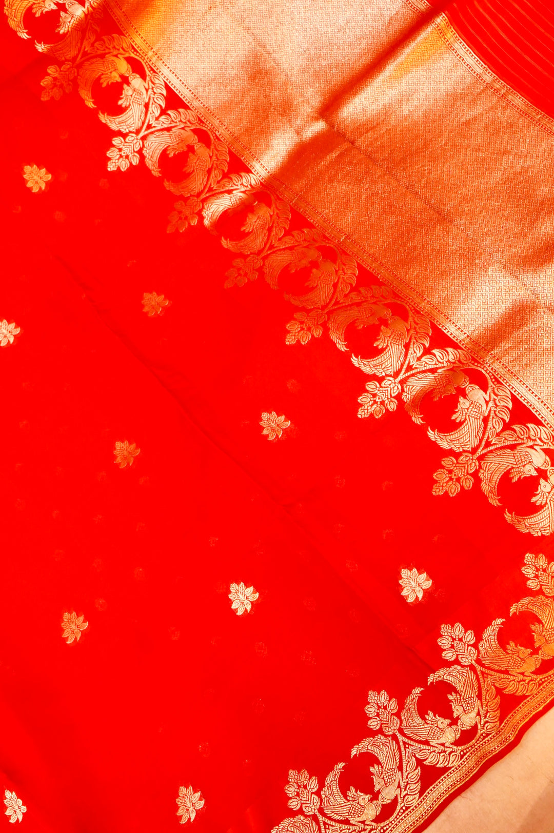 Bridal Red Organza Saree with Regal Satin Silk Border