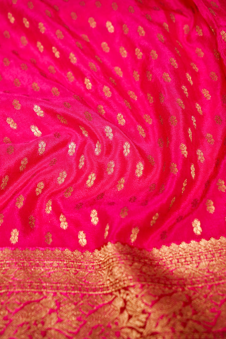 Antique Zari Weave Pink Pure Chinon Georgette Saree with Pichwai Zari Inspired Patterns