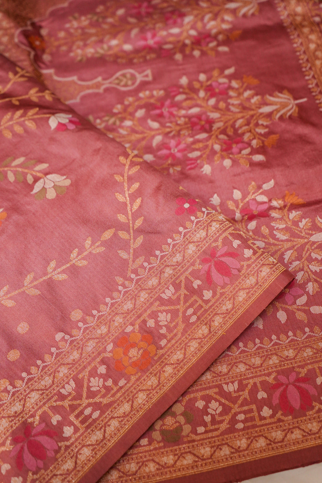Royal Handwoven Banarasi Pure Katan Silk Meenakari Jamdani Saree Mauve Pink View 3