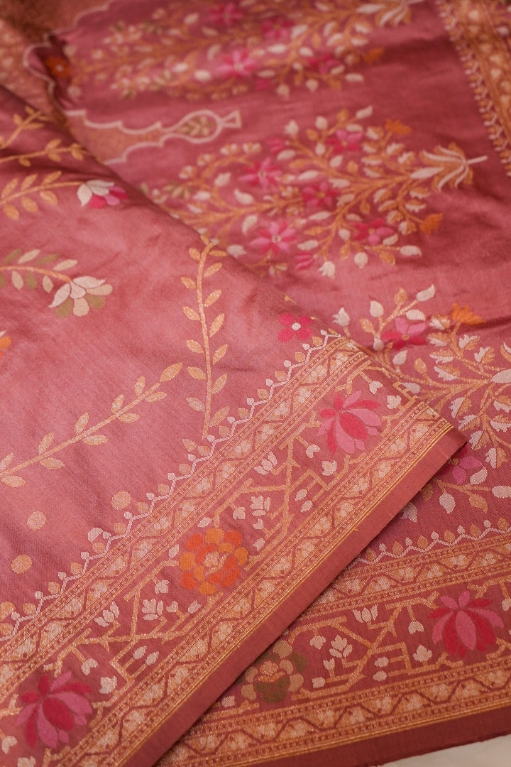 Royal Handwoven Banarasi Pure Katan Silk Meenakari Jamdani Saree Mauve Pink View 3