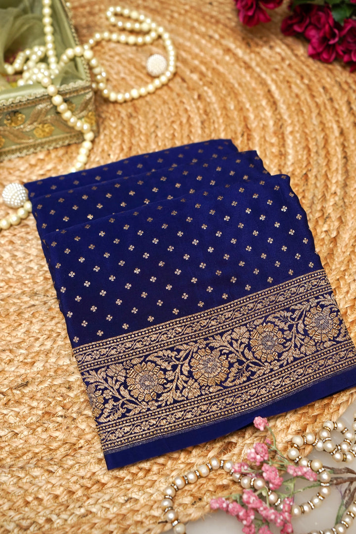Regal Royal Blue Handloom Pure Khaddi Crepe Silk Saree