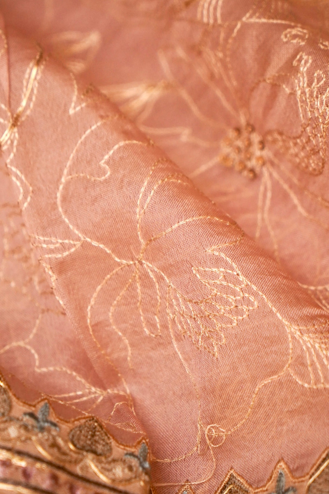 Designer Baby Pink Resham Pitta Zari Embroidery Pure Organza Saree View 4