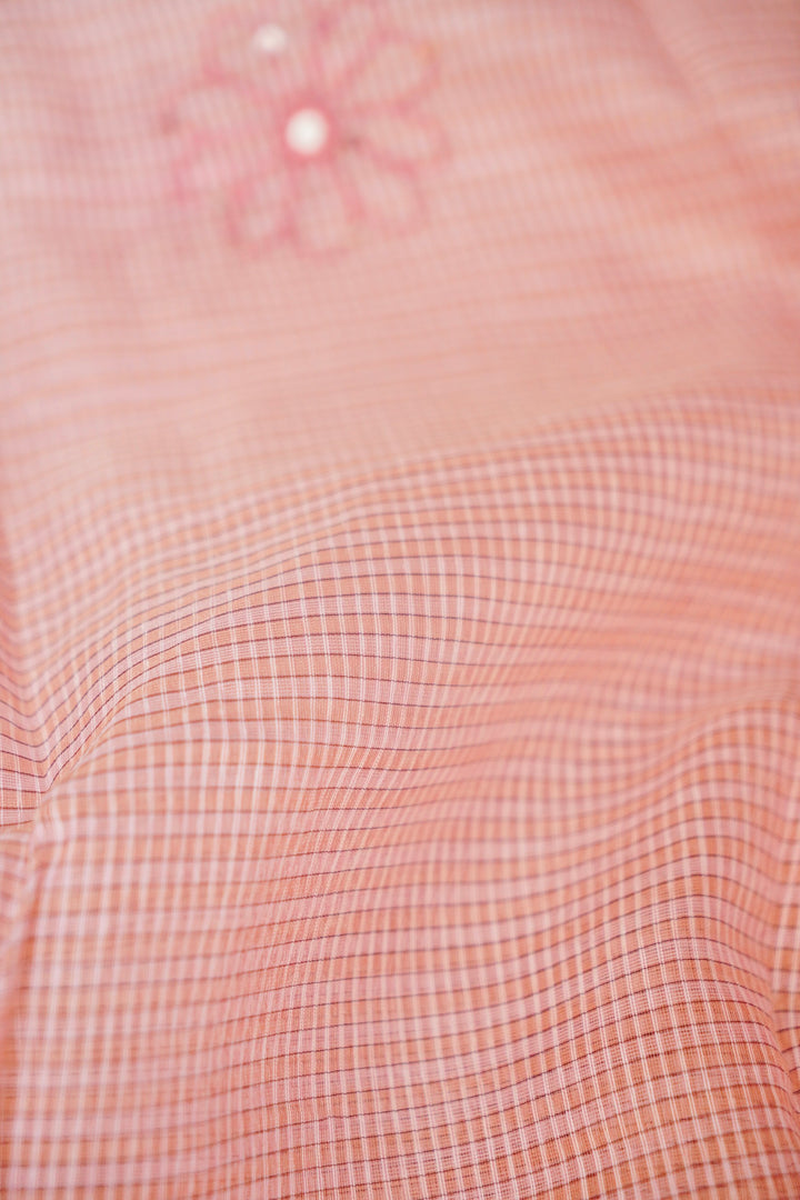 Pink Pure Chanderi Kota Fabric with Mirror & French Knot Thread Embroidery