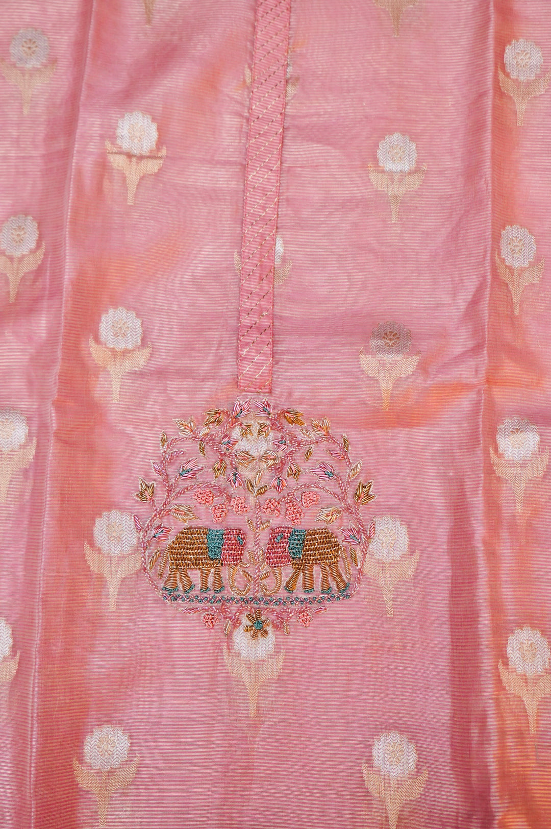 Unstitched Pink Pure Chanderi Tissue Suit Set with Zardozi work