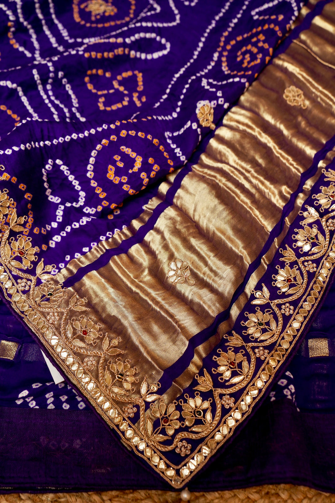 Royal Purple Pure Gajji Gharchola Saree with Gota Patti Hand Embroidery