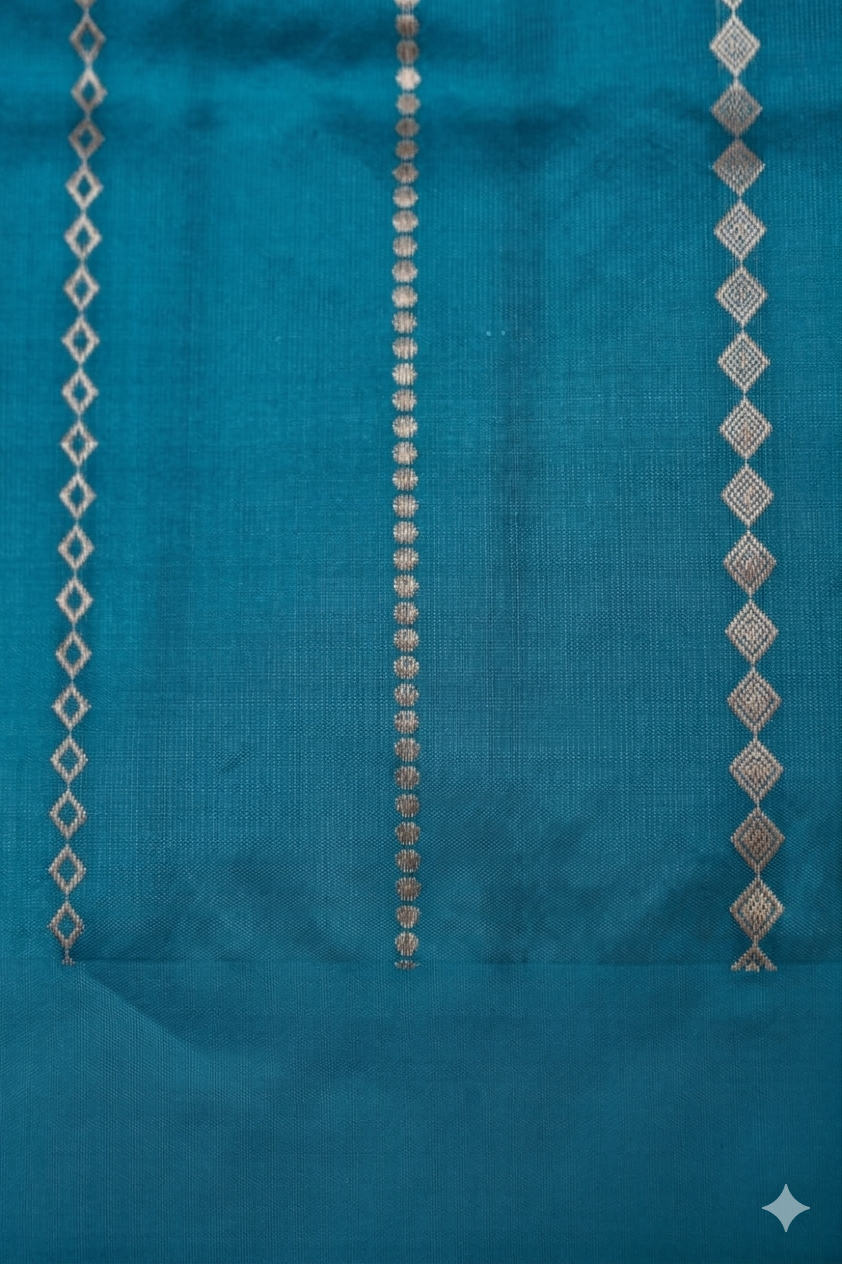 Elegant Teal Blue Handwoven Banarasi Pure Puna Silk Saree with Zari Elephant Motifs