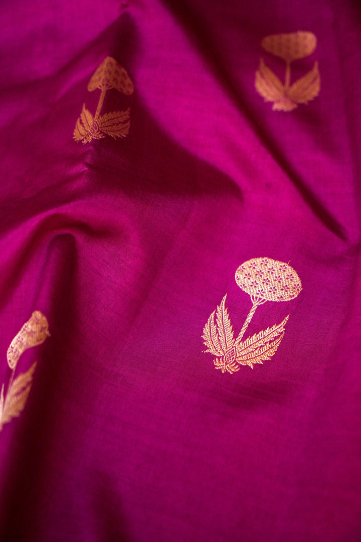 Magenta Purple Pure Katan Silk Handloom Saree with Zari Boota
