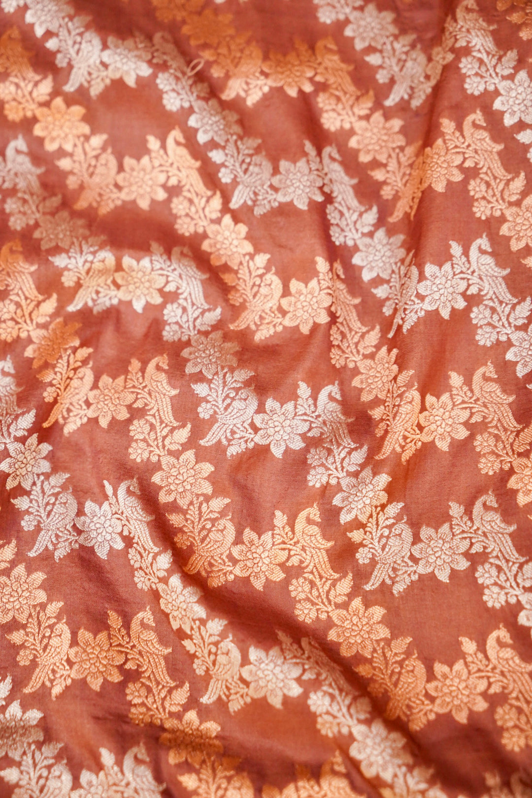 Handloom Pastel Brown Banarasi Pure Katan Silk Saree with Sona Rupa Leheriya Weave