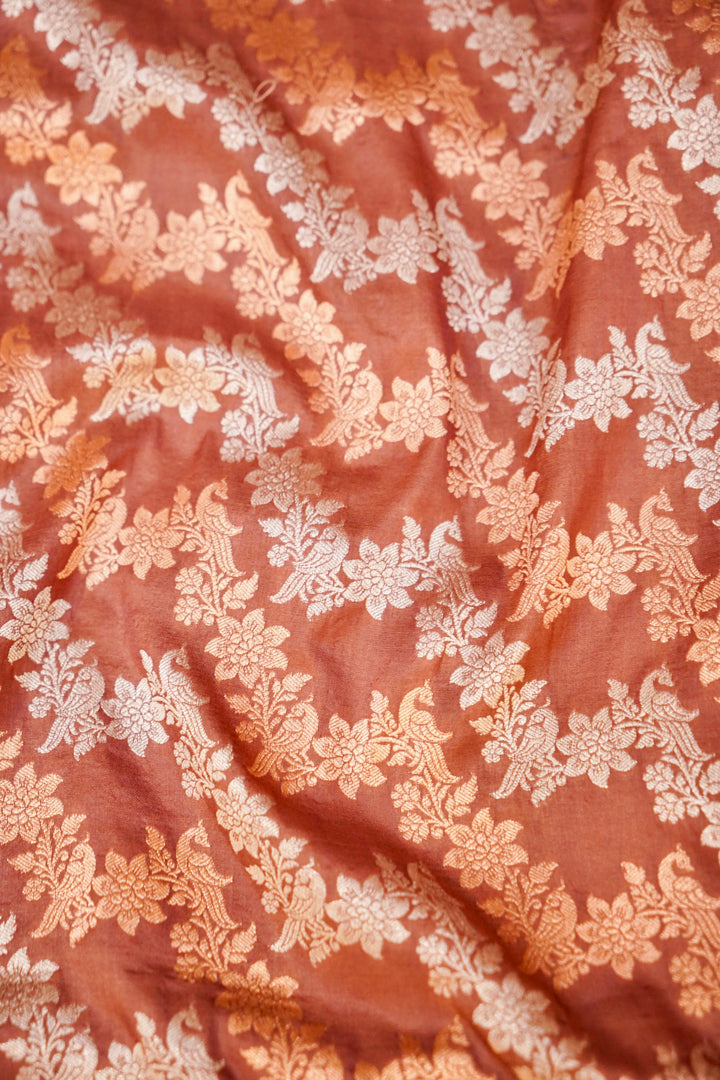 Handloom Pastel Brown Banarasi Pure Katan Silk Saree with Sona Rupa Leheriya Weave