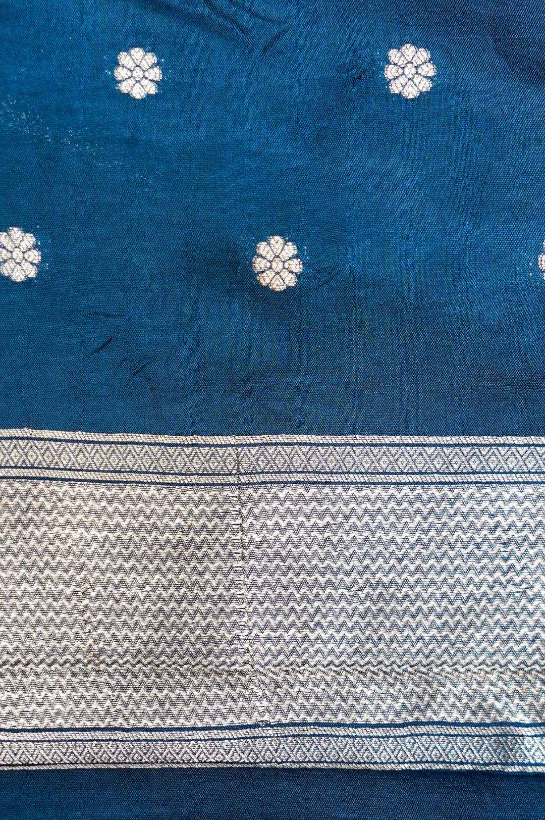 Peacock Blue Pure Banarasi Crepe Tissue Saree with Contemporary Pattern