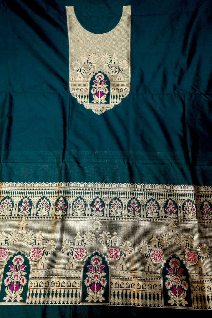 Teal Green Modal Silk Co-Ord Set with Heritage Woven Design