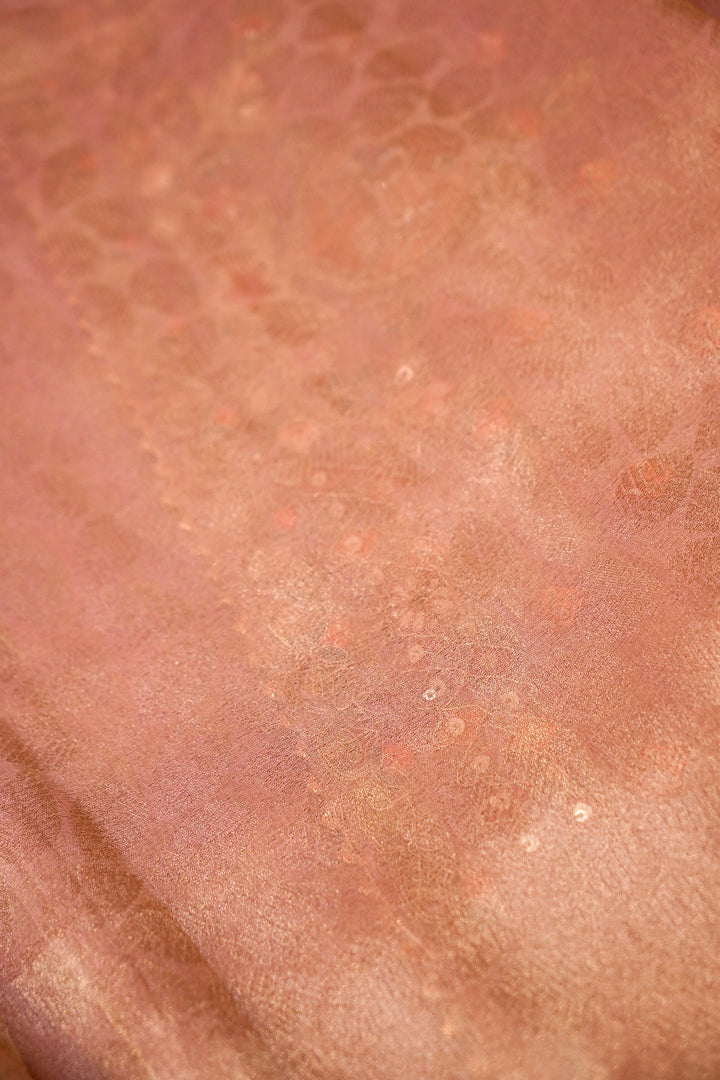 Designer Powder Pink Tissue Silk Multicolour Meenakari Embroidery Saree View 4