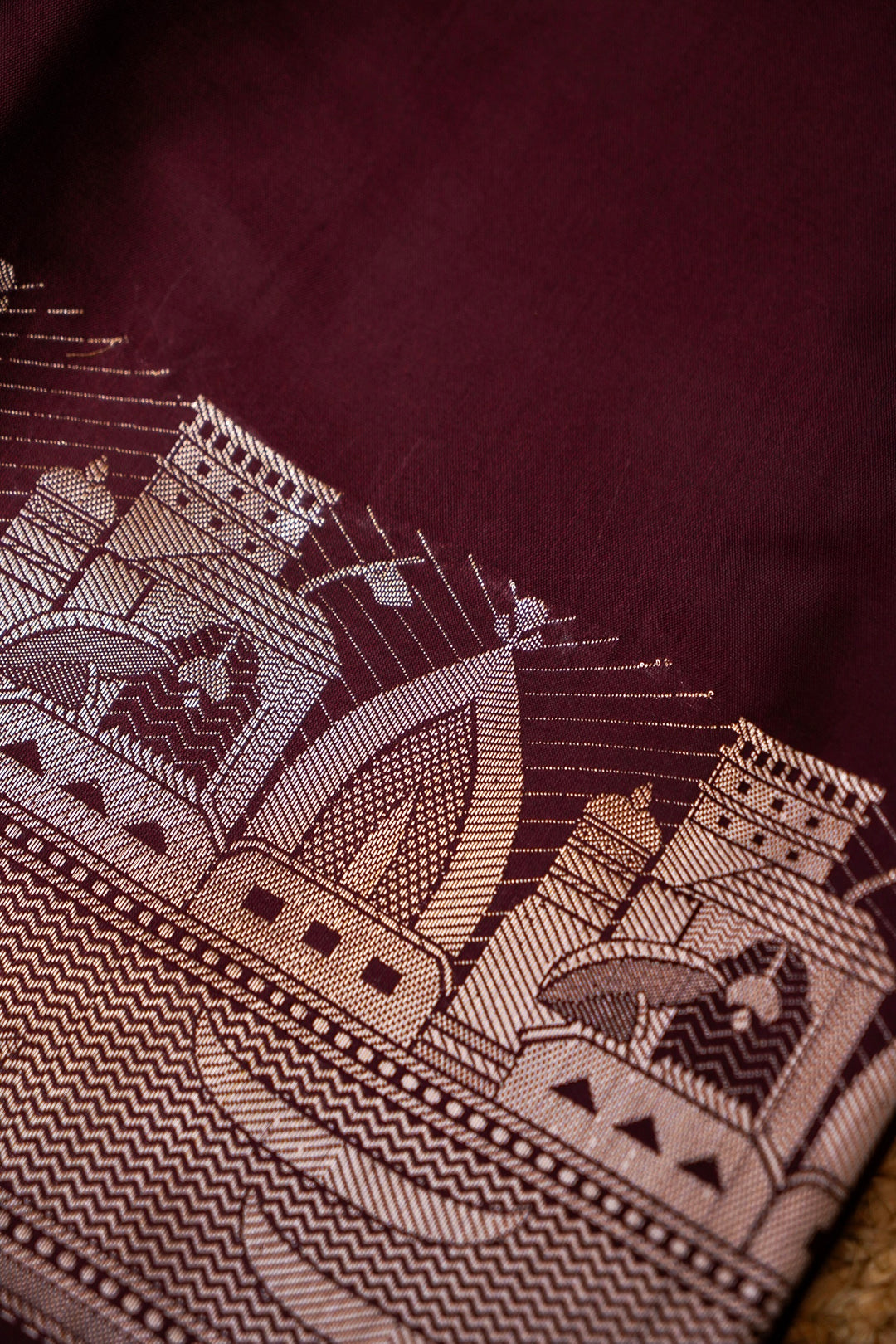 Dark Plum Banarasi Ghat Design Modal Silk Unstitched Suit Set View 3
