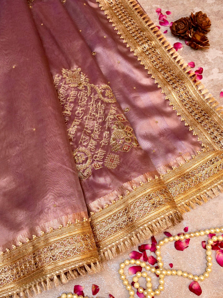 Nita Ambani Inspired Maharani Tissue Silk Saree with Gayatri Mantra Pallu