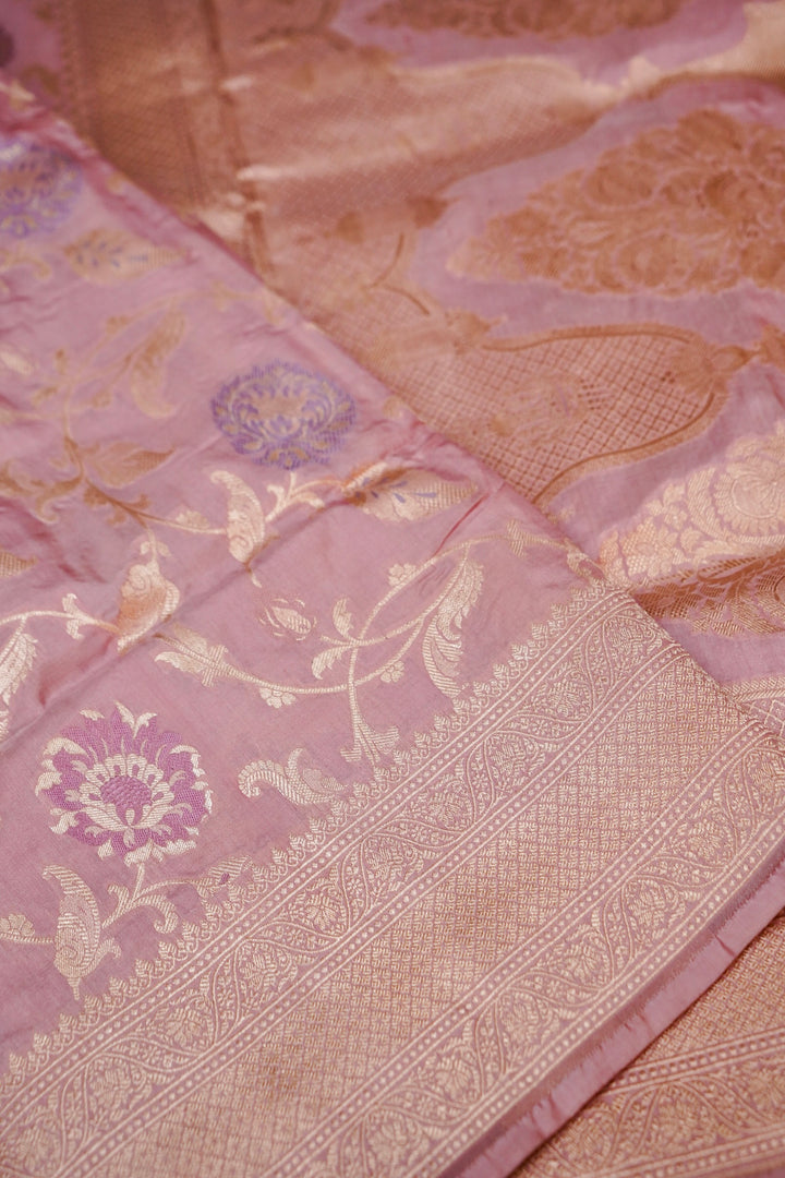 Dusty Rose Jangla Handwoven Meenakari Katan Silk Saree View 3