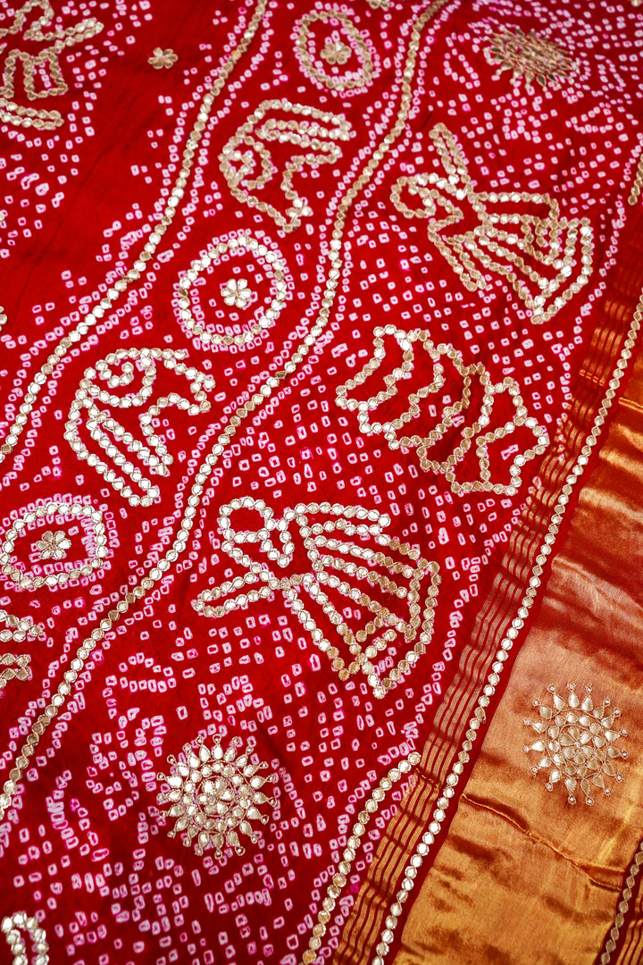 Bandhej Gulnaar Bridal Pure Gajji Silk Dupatta with Gota Patti View 7
