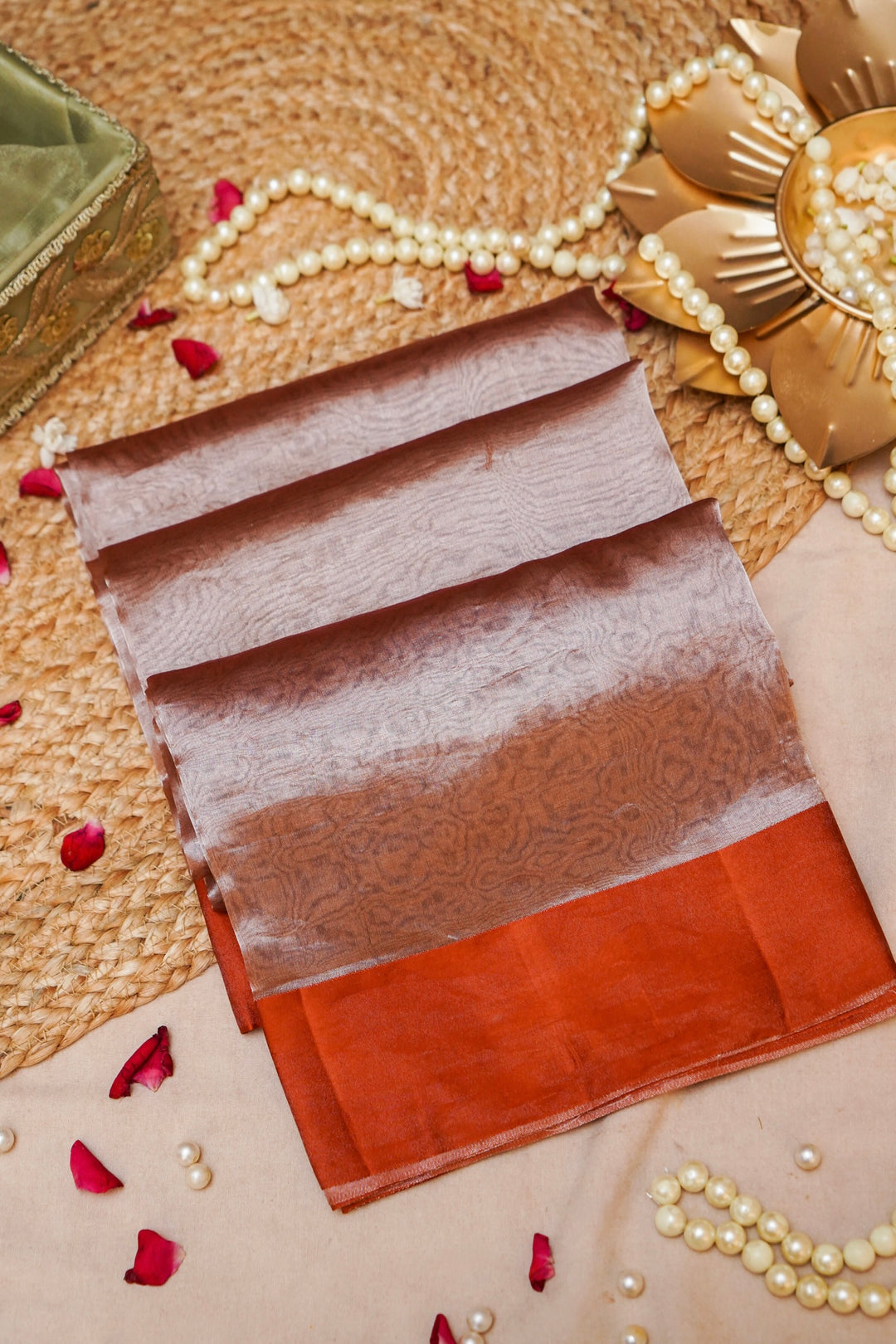 Burnished Rust Banarasi Pure Tissue Silk Saree View 1