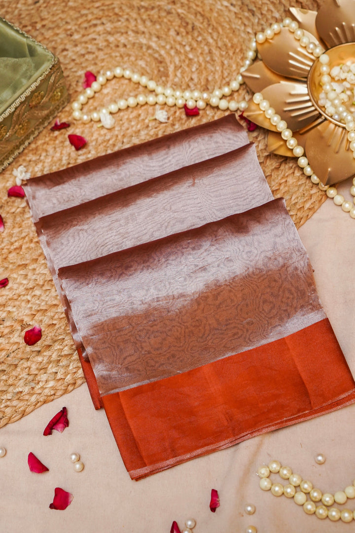 Burnished Rust Banarasi Pure Tissue Silk Saree View 1