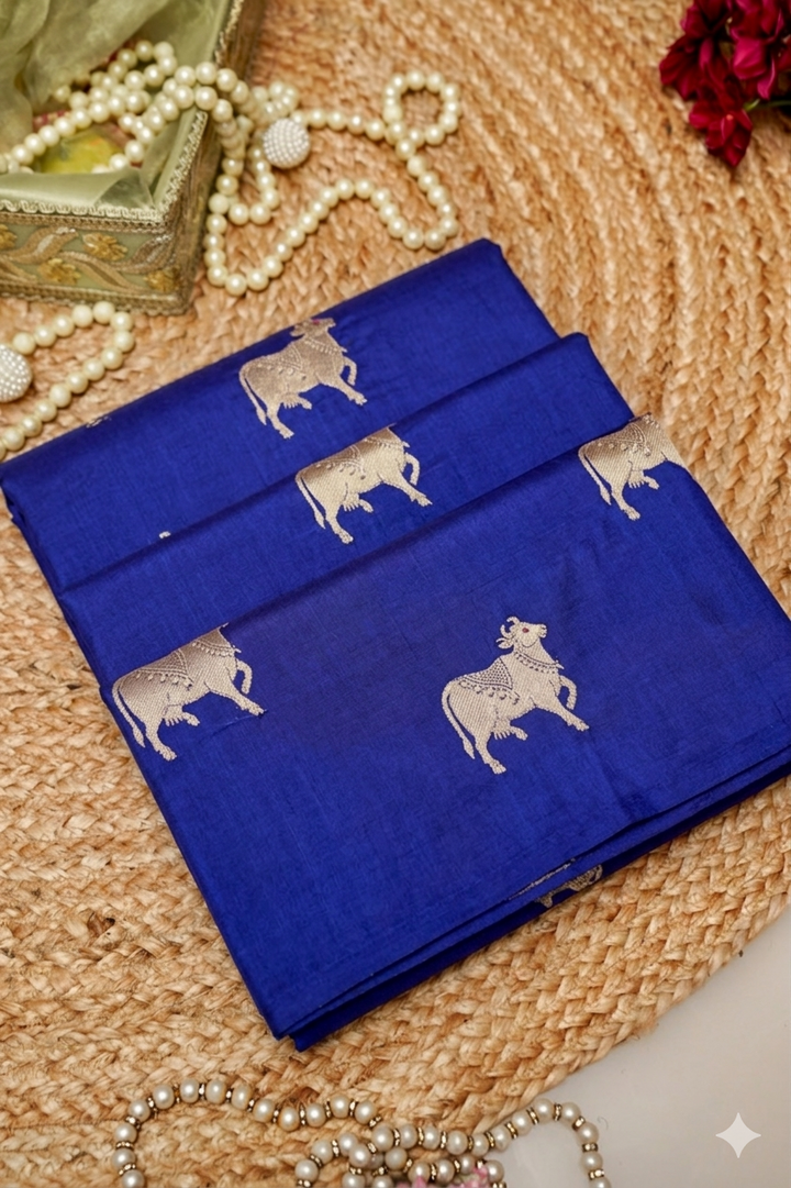 Priya Mani Inpired Royal Blue Handwoven Banarasi Pure Puna Silk Saree with Zari Nandi Motif