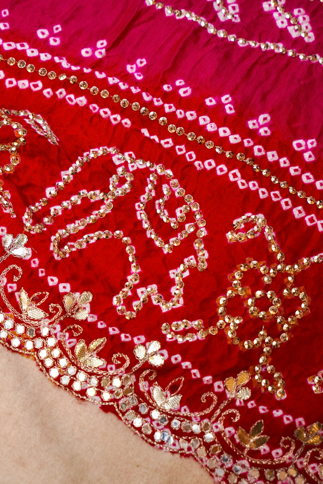 Gulabi Laal Gharchola Pure Gajji Dupatta with Gota Patti and Abla Work View 5