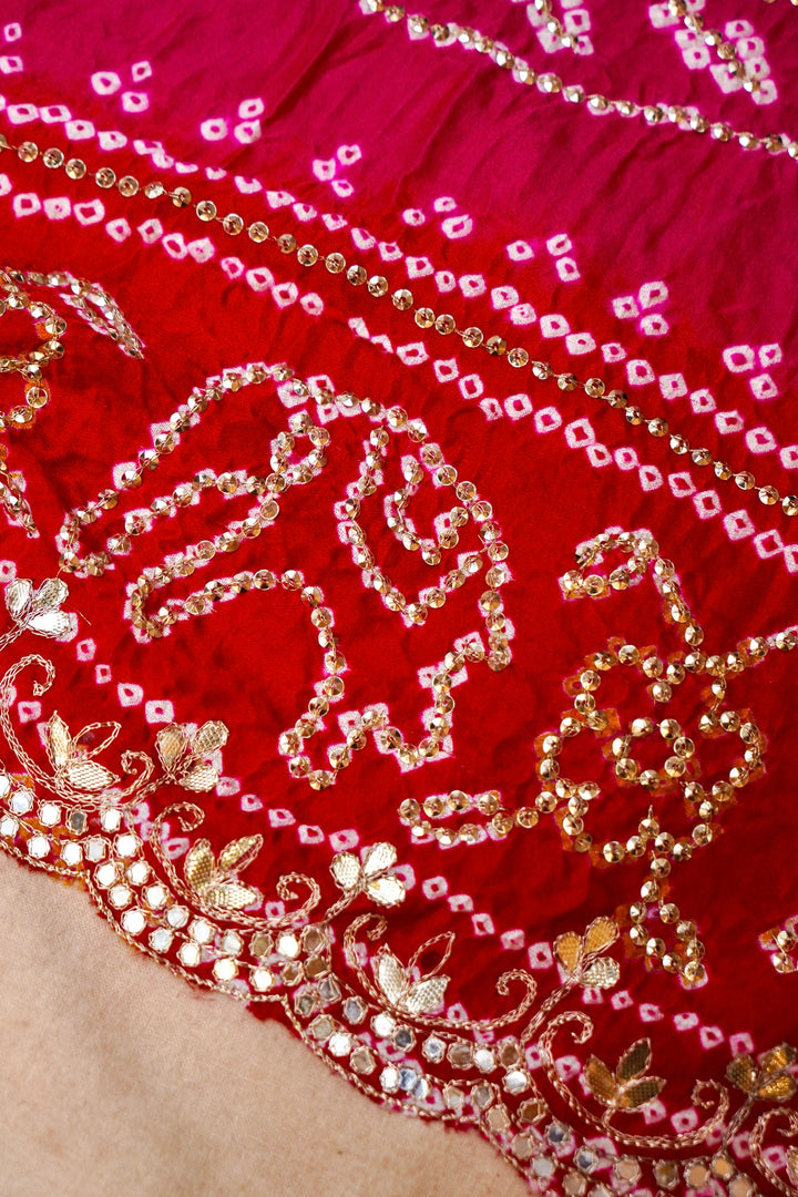 Gulabi Laal Gharchola Pure Gajji Dupatta with Gota Patti and Abla Work View 5