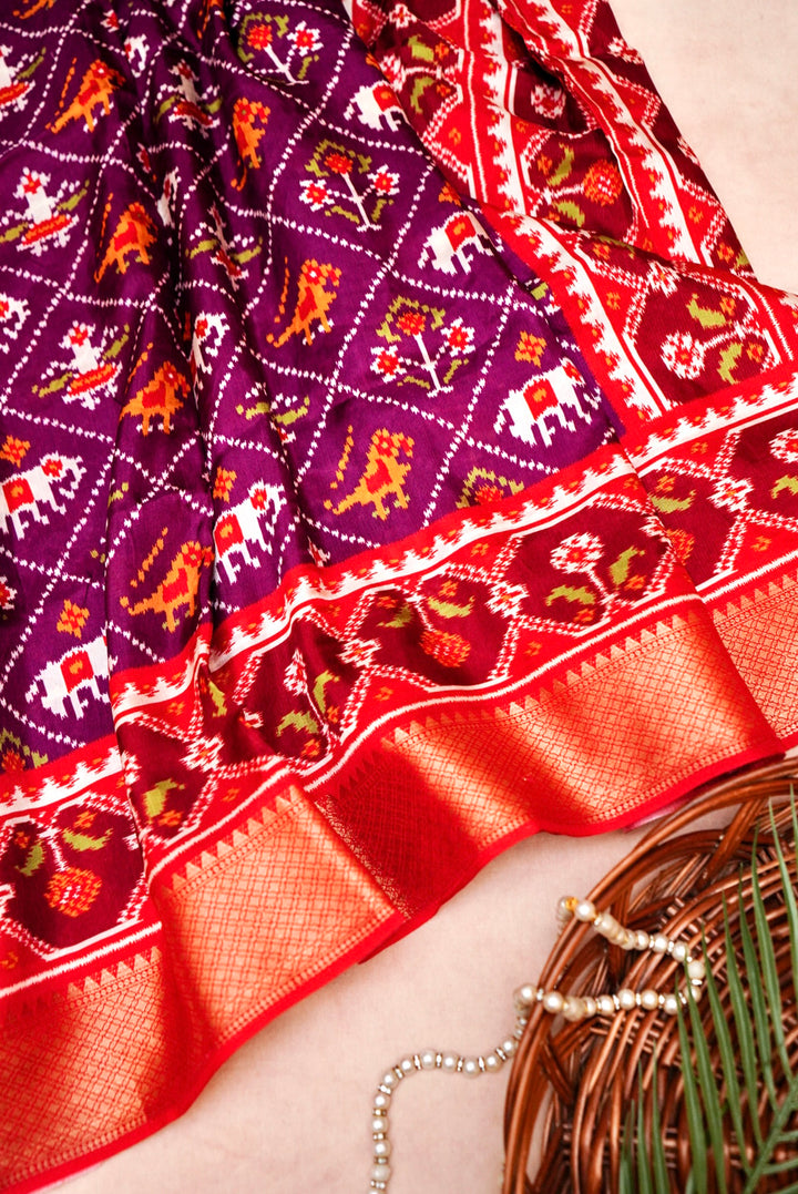 Purple Patola Silk Saree with Zari Weave Contrast Border