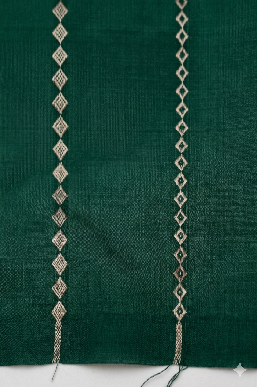 Bottle Green Handwoven Banarasi Pure Puna Silk Saree with Zari Nandi Motif