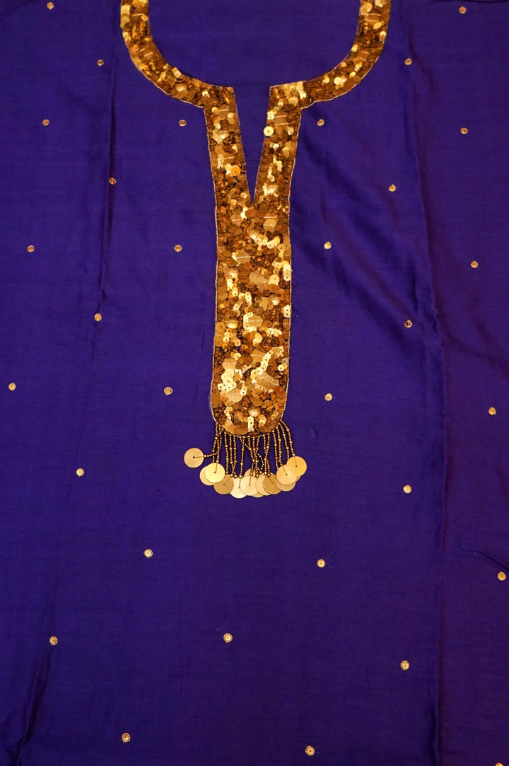 Violet Pure Chanderi Silk Suit Set with Antique Embroidery